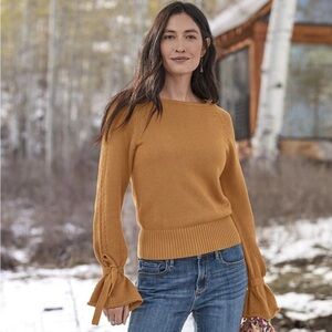 Sundance Sweater Mustard Aryka Knit Long Bell Sleeve Tie Merino Blend Size M